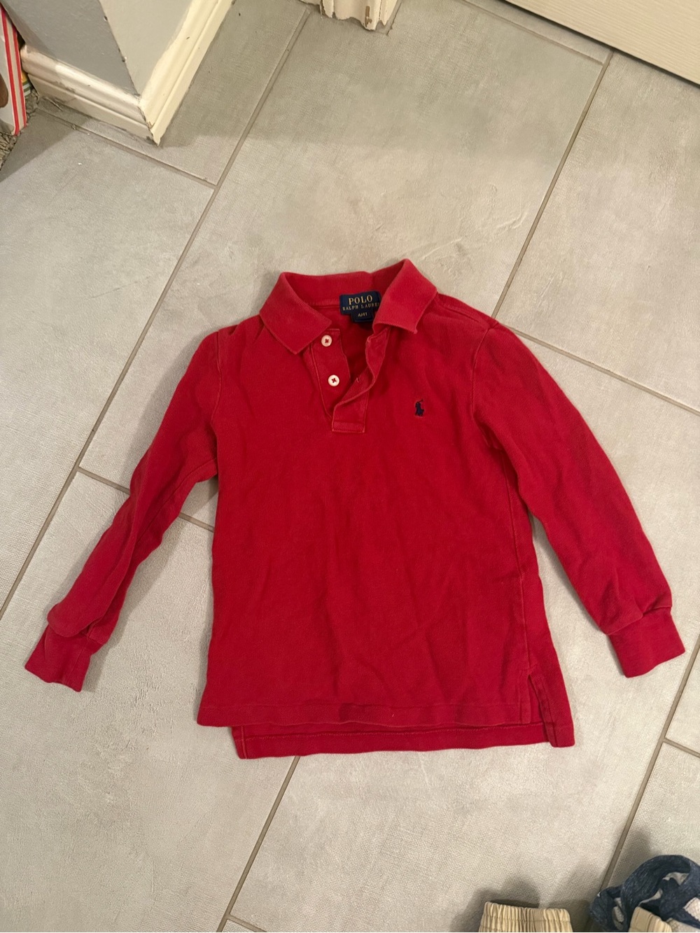 Polo Ralph Lauren Boys Red Long Sleeve Polo Shirt 4 4T Cotton Pony Logo